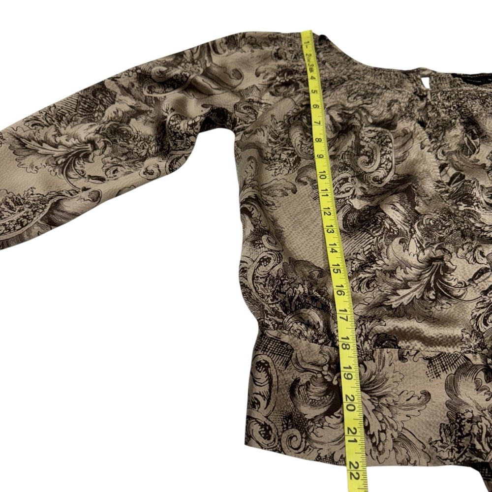 BCBGMaxAzria Silk Wrap Top Blouse Size XS Brown Long Sleeve Coquette Fairy Y2K - Picture 9 of 10
